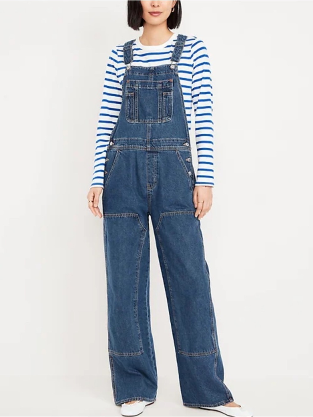 Old Navy 100% cotton Baggy Wide-Leg front panel patch detail Jean Overalls  2T